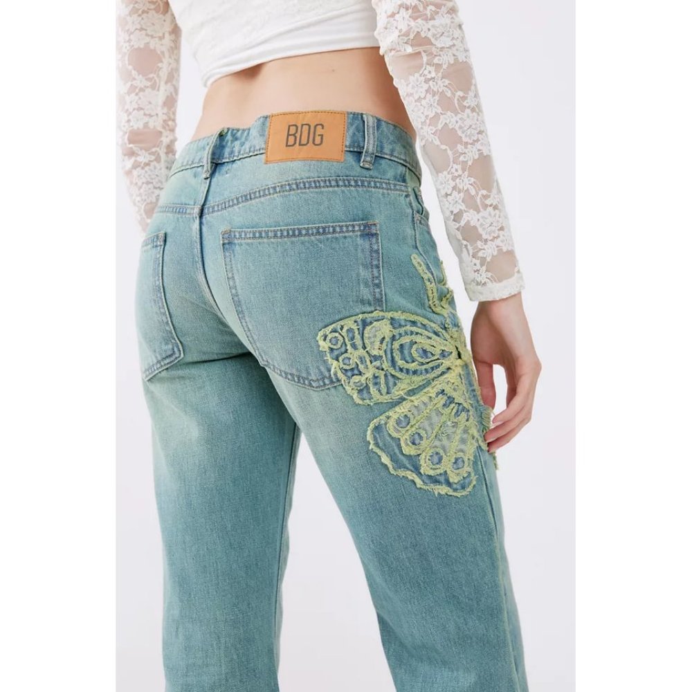 BDG Low Rise Flare Jean With Butterfly Appliqué Size 28